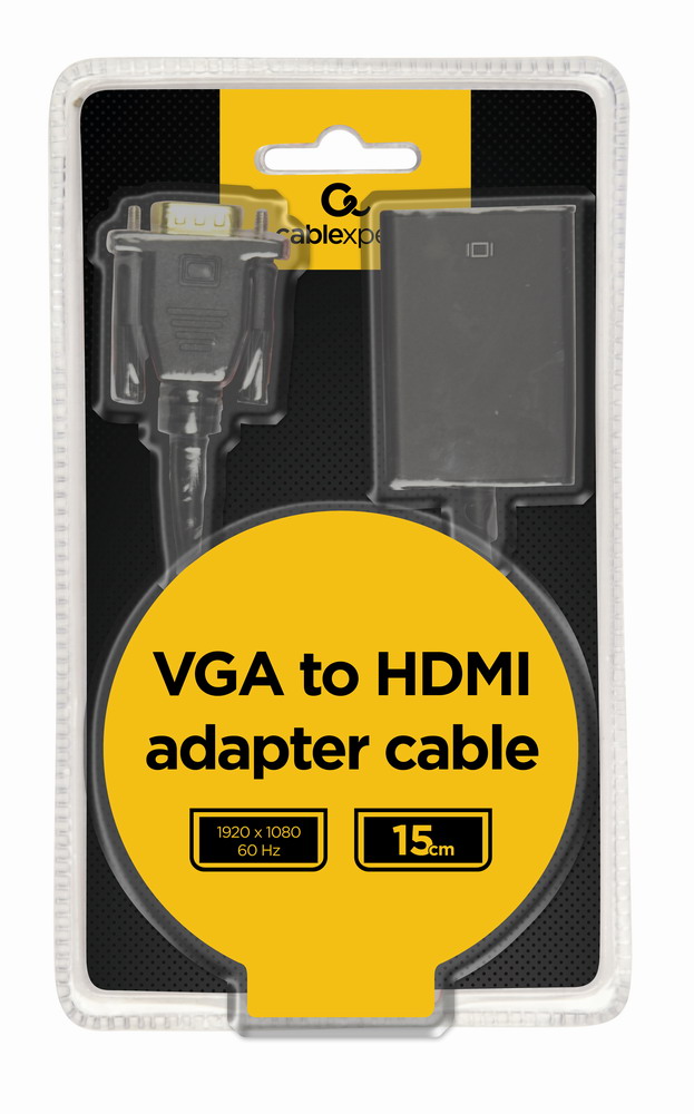 Gembird VGA - HDMI átalakító kábel hanggal, 0,15 m, fekete