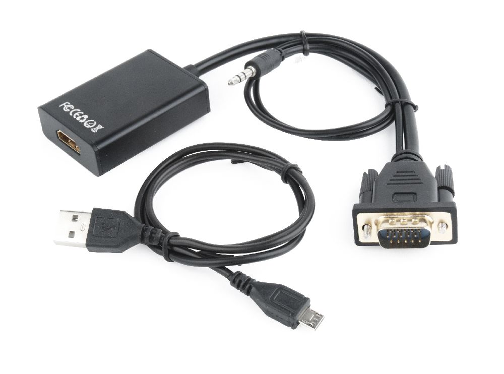 Gembird VGA - HDMI átalakító kábel hanggal, 0,15 m, fekete