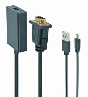 Gembird VGA - HDMI átalakító kábel hanggal, 0,15 m, fekete