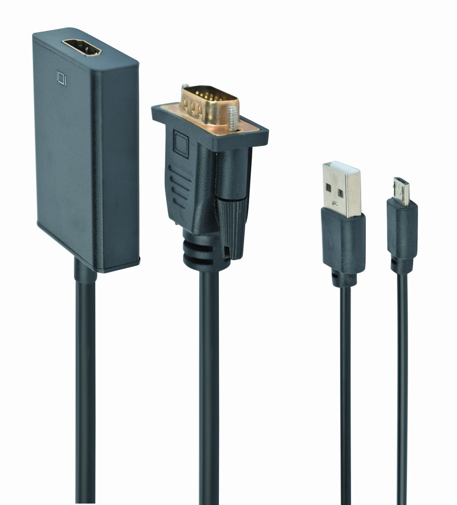 Gembird VGA - HDMI átalakító kábel hanggal, 0,15 m, fekete