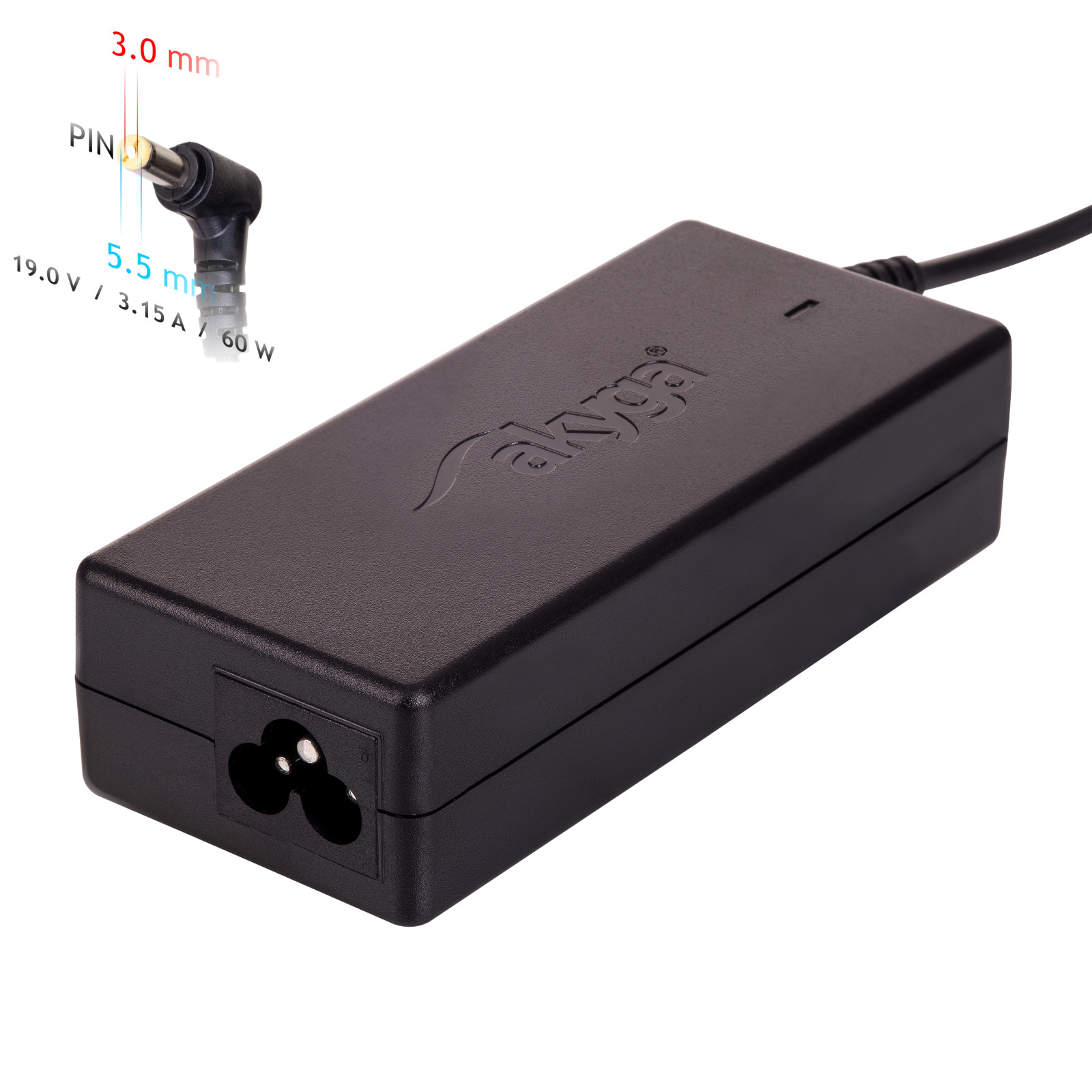 Akyga AK-ND-13 laptop töltő Samsunghoz, 19 V / 3,16 A, 60 W, 5,5 x 3,0 mm
