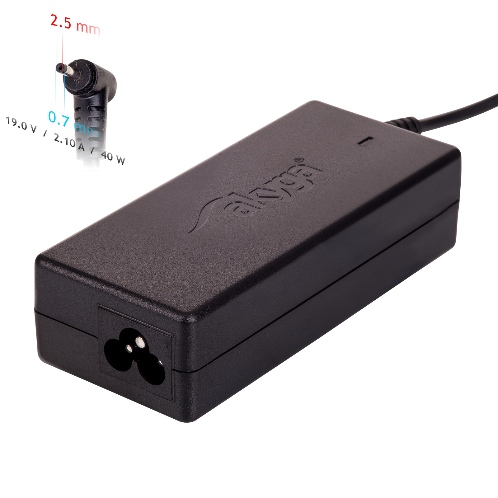 Akyga AK-ND-23 laptop töltő Asushoz, 19 V / 2,1 A, 40 W, 2,5 x 0,7 mm