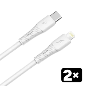 AVAX CB4304 2x 27W USB-C – Lightning szilikon töltőkábel csomag, 1.5 m, fehér