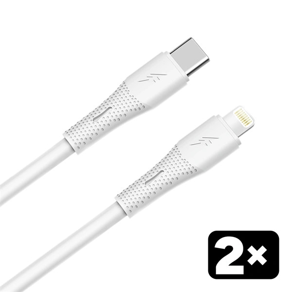 AVAX CB4304 2x 27W USB-C – Lightning szilikon töltőkábel csomag, 1.5 m, fehér