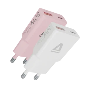 AVAX CH6412 30W GaN USB-C és USB-A gyorstöltő Duo csomag, fehér+rózsaszín