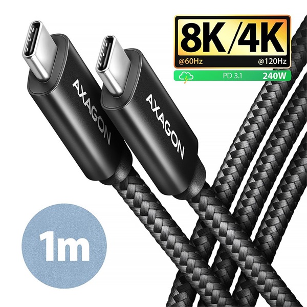 Axagon BUCM4X-CM10AB NewGEN+ 1m USB-C  USB-C 4 Gen 3x2 / 240W kábel