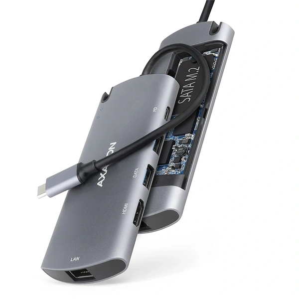 Axagon HMC-6M2 SUPERSPEED USB-C COMBO ezüst-fekete 6in1 hub