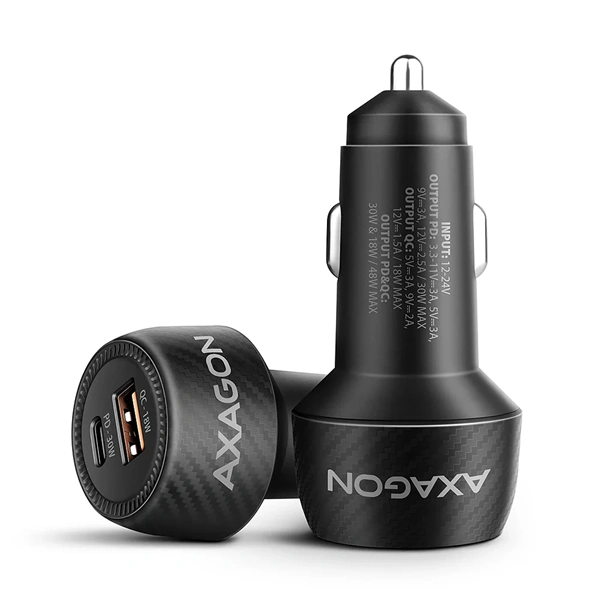 Axagon PWC-PQ48 PD3.0 & QC4+ 2× OUTPUTS 48W két kimenettel (USB-A + USB-C) autós töltő