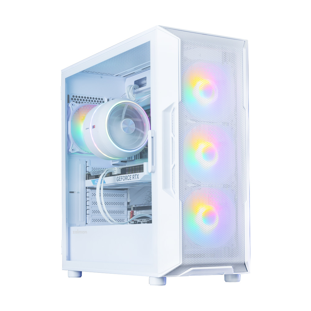Zalman i3 Neo V2 ATX számítógépház, edzett üveg, 4 RGB ventilátor, fehér