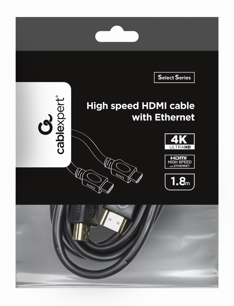 Gembird HDMI kábel Ethernettel, 4K 60 Hz, 1,8 m, fekete