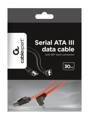Cablexpert SATA III adatkábel, 30 cm, 90 fokos csatlakozó, fém zár