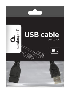 Gembird USB 2.0 hosszabbító kábel, A apa - A anya, 15 cm, fekete