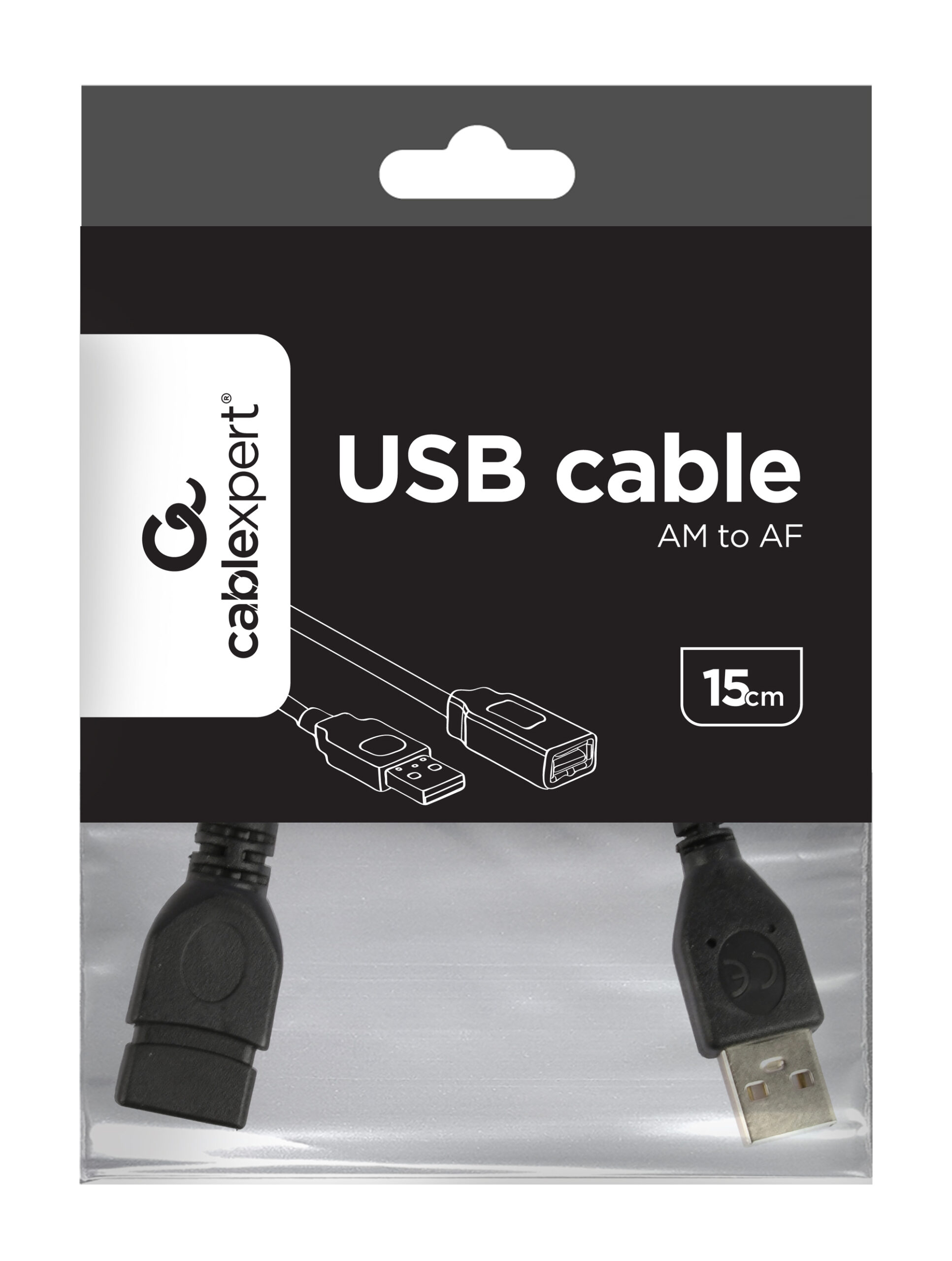 Gembird USB 2.0 hosszabbító kábel, A apa - A anya, 15 cm, fekete