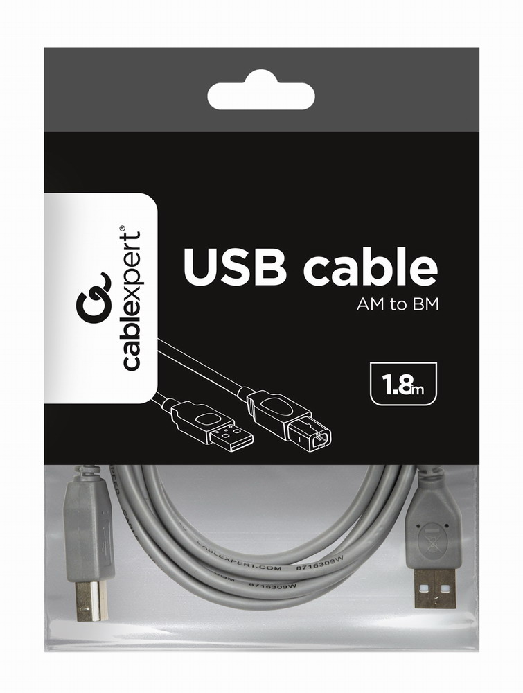 Gembird USB 2.0 A-B kábel, 1,8 m, szürke