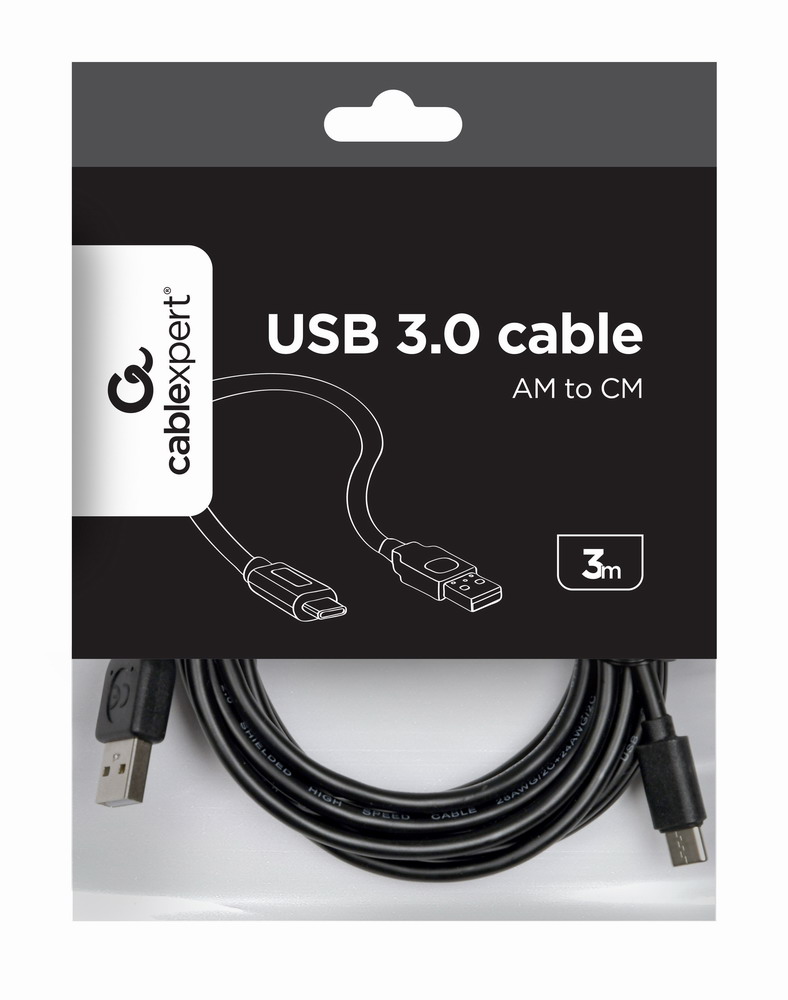 Gembird USB 2.0 A - USB-C kábel, 3 m, fekete