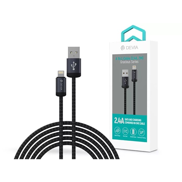 Devia ST108042 Gracious Series v2 12W USB/Lightning 2m fekete adat-és töltőkábel