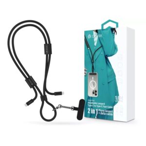 Devia ST124950 Cable Pro5 Woven 1,6m 60W PD Type-C - Type-C fekete adat- és töltőkábel + nyakpánt