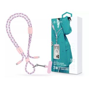 Devia ST124998 Cable Pro5 Woven 1,6m 27W PD Type-C - Lightning pink adat- és töltőkábel + nyakpánt