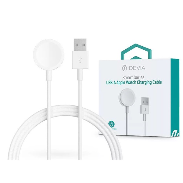 Devia ST381980 Smart Series Apple Watch mágneses fehér töltőkábel + USB-A kábel