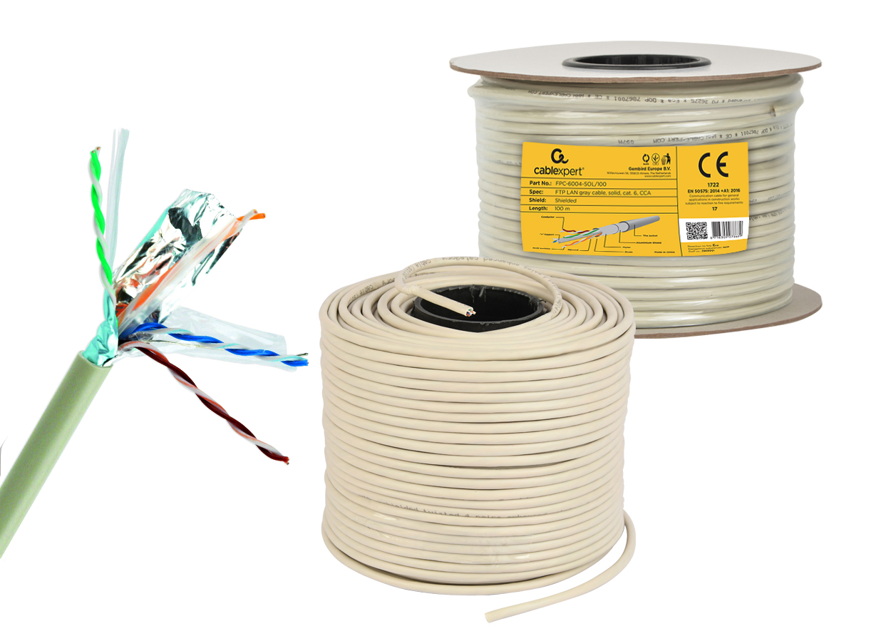 Gembird CAT6 FTP fali kábel, tömör erű, 100 m, szürke