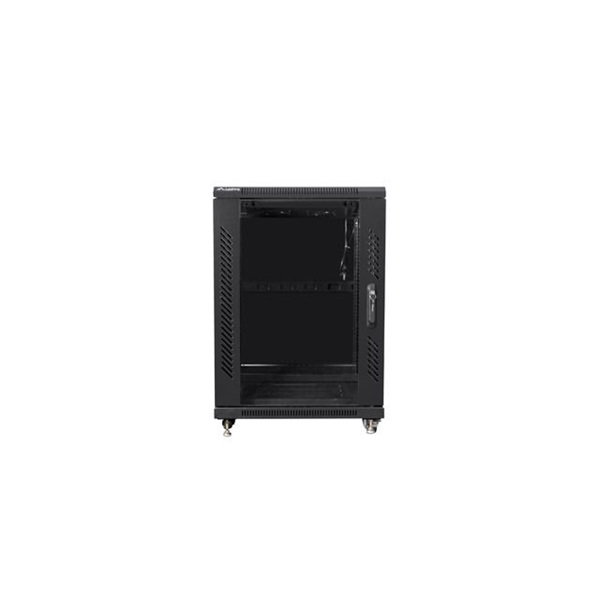 Lanberg FF01-6615-12B 19" 15U SZÉL:600mm MÉLY:600mm MAG:848mm lapraszerelt üvegajtós fekete rack szekrény