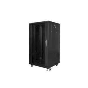 Lanberg FF01-6622-12B 19" 22U SZÉL:600mm MÉLY:600mm MAG:1159mm lapraszerelt üvegajtós fekete rack szekrény