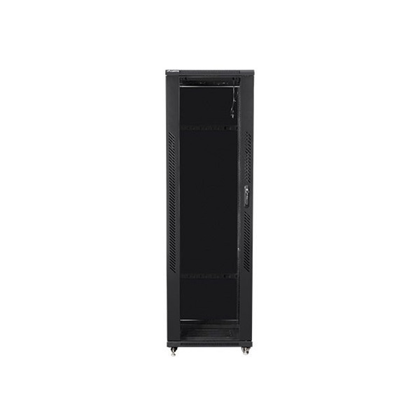 Lanberg FF01-6642-12B 19" 42U SZÉL:600mm MÉLY:600mm MAG:2047mm lapraszerelt üvegajtós fekete rack szekrény