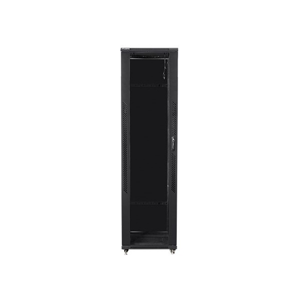 Lanberg FF01-8047-12B 19" 47U SZÉL:800mm MÉLY:1000mm MAG:2270mm lapraszerelt üvegajtós fekete rack szekrény