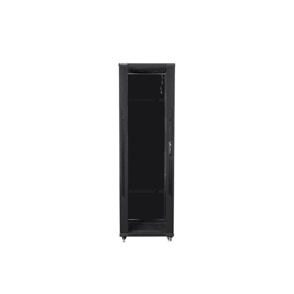 Lanberg FF01-8842-12B 19" 42U SZÉL:800mm MÉLY:800mm MAG:2047mm lapraszerelt üvegajtós fekete rack szekrény