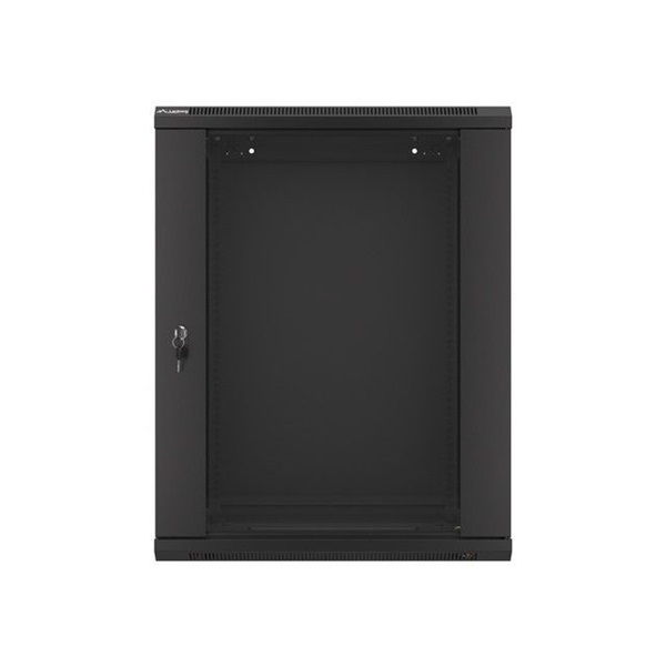 Lanberg WF01-6415-10B 19" 15U SZÉL:600mm MÉLY:450mm MAG:774mm lapraszerelt üvegajtós fekete fali rack szekrény