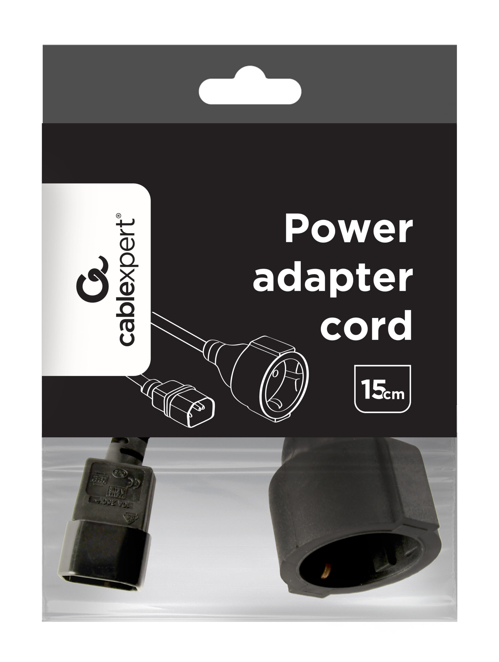 Gembird PC-SFC14M-01 tápkábel adapter, C14 dugó - Schuko aljzat, 15 cm, fekete