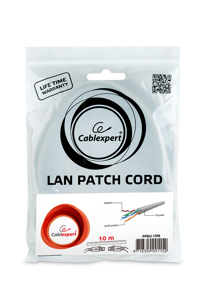 Gembird CAT6 UTP patch kábel, 10 m, szürke