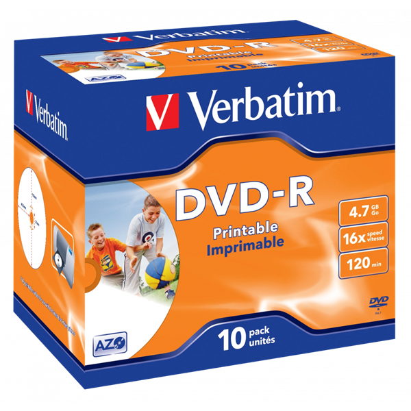 VERBATIM 43521 DVD-R 4,7GB/16x/nyomtatható felület/egyszer írható DVD 10db/csomag
