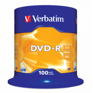 VERBATIM 43549 DVD-R 4,7GB/16x/matt ezüst írható felület/egyszer írható DVD 100db/csomag