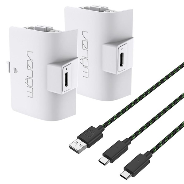 Venom VS2874 Xbox Series X|S/Xbox One magas kapacítású (1100mAh) fehér akkucsomag (2 db) + 3 méter töltőkábel