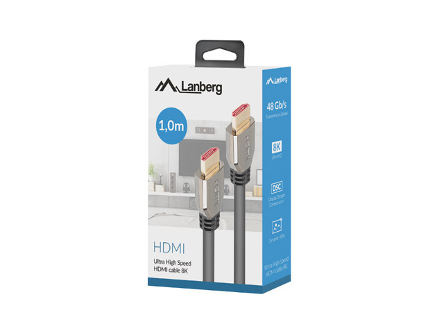 Lanberg HDMI 2.1 kábel, 8K 60 Hz, 48 Gb/s, 1 m, fekete