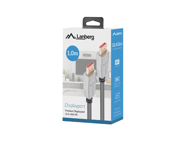 Lanberg DisplayPort 1.4 kábel, 8K 60 Hz, 1 m, fekete