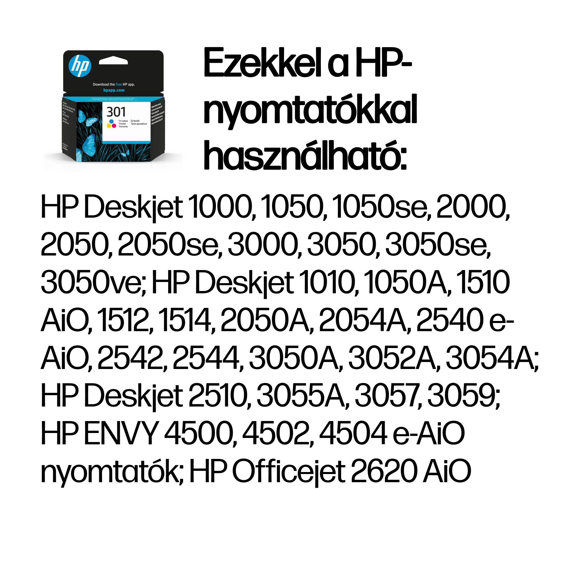 HP 301 eredeti háromszínű tintapatron (CH562EE), kb. 150 oldal 2