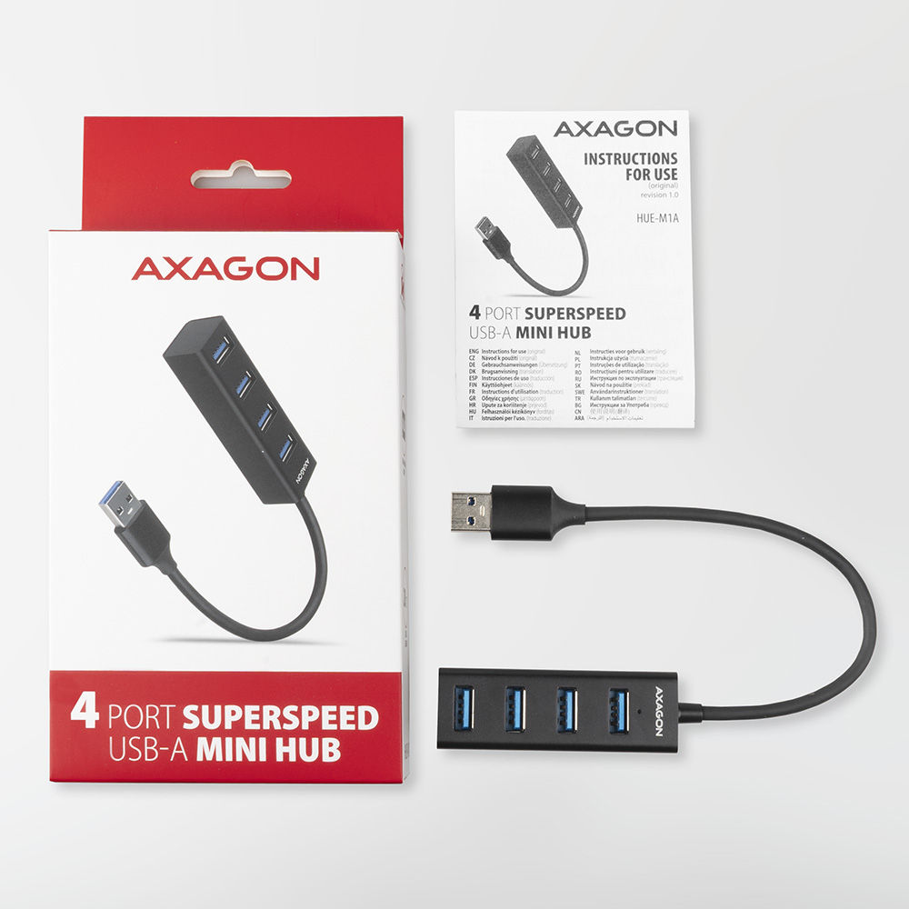 Axagon HUE-M1A 4 portos USB 3.2 mini hub, fém, fekete 5
