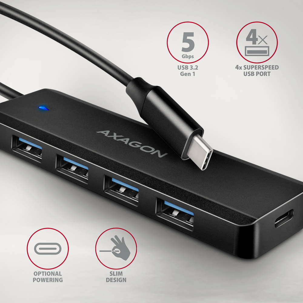 Axagon HUE-C1C USB-C utazó hub, 5 Gbps, fekete 2