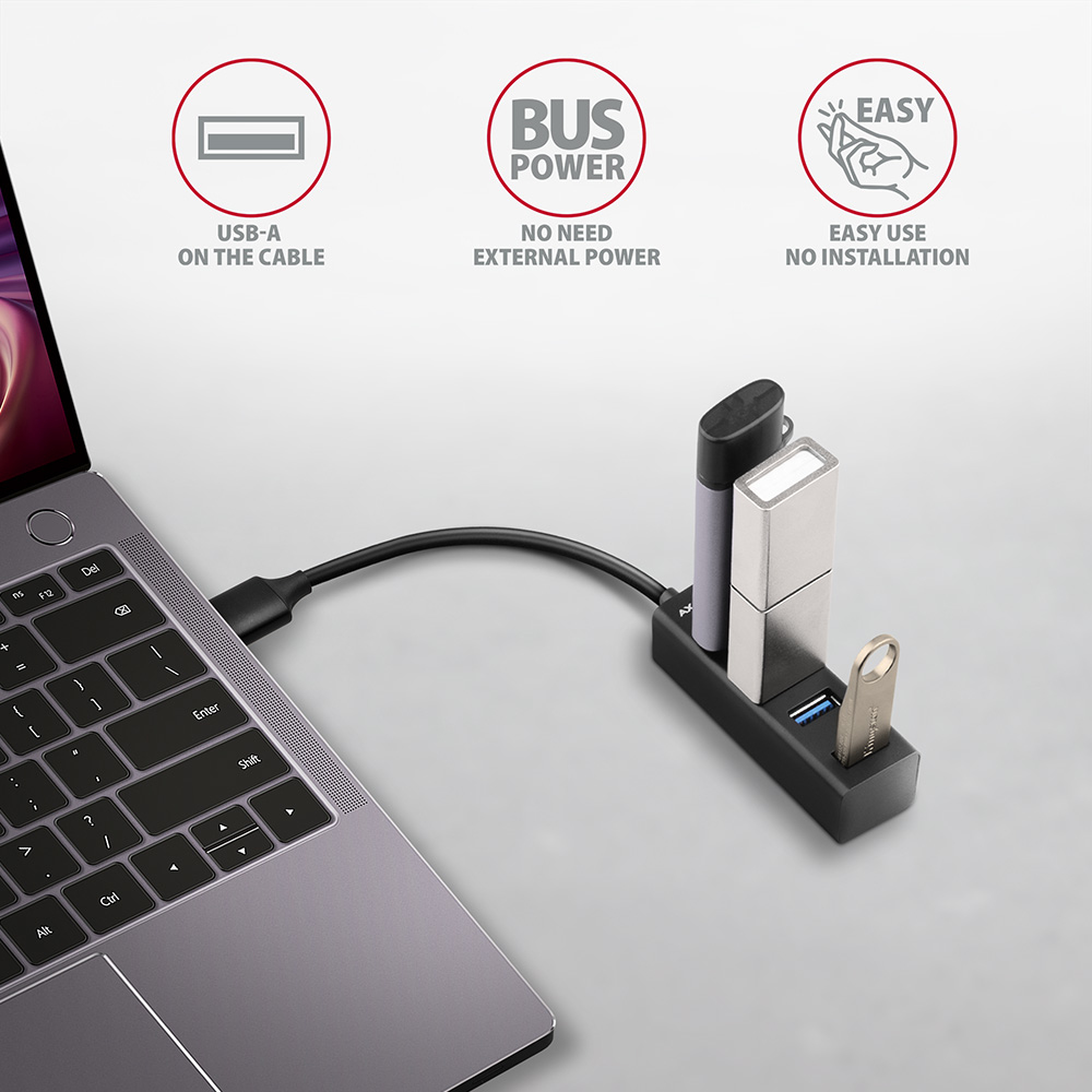 Axagon HUE-M1A 4 portos USB 3.2 mini hub, fém, fekete 3