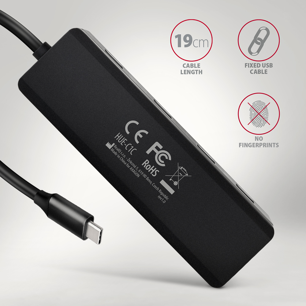 Axagon HUE-C1C USB-C utazó hub, 5 Gbps, fekete 5