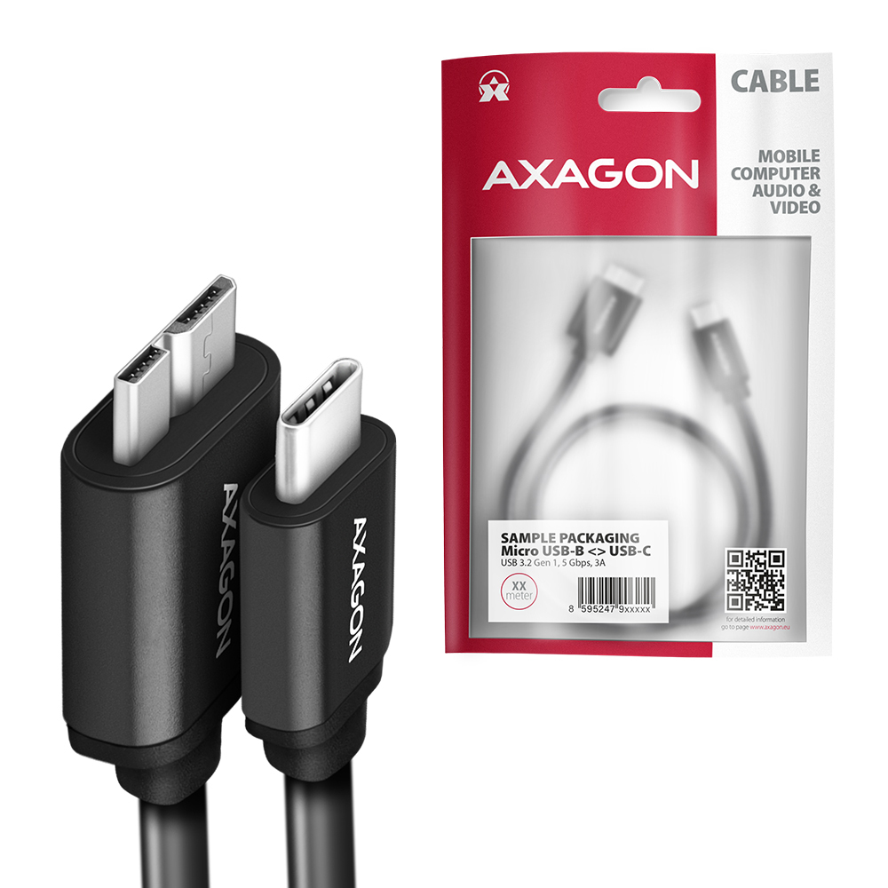 Axagon BUMM3-CM10AB Micro-B USB 3.0 - USB-C kábel, 1 m 5